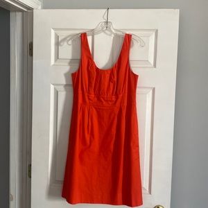 orange JCrew pleated dress